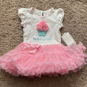 Koala Kids Pink, White and Teal Birthday Girl Tutu Dress with Cupcake Detail